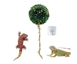 Generico Reptile Hiding Cave | Pet, Simulated Grass Ball, 6.7 inch | Hanging Plant with Hook | Crested Gecko Tree Frog Shelter, Rainforest Vivarium Decor