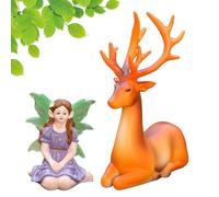 Genérico Resin Deer Fairy Statue Set, Cute Miniature Garden Figurine Decor, Tiny Fantasy Animal Ornament, Outdoor Spring Village Accent Sculpture, for Backyard Pot Flowers Desktop Use