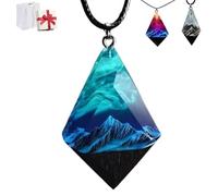 Genérico Resin Necklace with Enchanting Landscape Inside, Handmade Luminous Snow Mountain Polar Lights Pendant Adornment, Nature Inspired Jewelry Gift for Men Women Hikers Outdoors Lovers