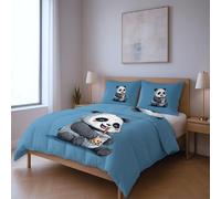 Genérico Resistente a la decoloración Protege contra la contracción Suave Funda de edredón,Azul Negro Animales Dibujos Animados Pandas 260 * 220cm Adecuado para Dormitorio