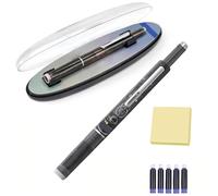Genérico Retractable Fountain Pen, 0.38mm Extra Fine Stainless Steel Nib with Transparent Barrel Includes 5 Refillable Ink Cartridg, Smooth & Leak-Free (Black,Black)