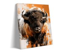 Genérico Retrato de Bisonte Impresión En Lienzo - Arte Mural Animal Moderno | Retrato pictórico de bisonte en tonos naranja y marrón, potente punto focal para salón u oficina, reproducción sobre lienzo
