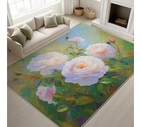 Genérico Retro & Elegante Alfombra Fina de 160 x 230 cm | Verde HierbaShaggy Alfombras Salon para Pasillo Baño Oficina Lavandería Habitación Niños | Vintage Rosas Rosadas Romántico Felpudo Microfibra