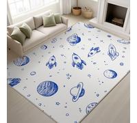 Genérico Retro & Elegante Alfombra Fina de 60 x 100 cm | Azul CieloShaggy Alfombras Salon para Pasillo Baño Oficina Lavandería Habitación Niños | Espacio Caricatura Cohete Juguetón Felpudo Microfibra