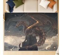 Genérico Retro & Elegante Alfombra Fina de 80 x 150 cm | Gris Niebla Shaggy Alfombras Salon para Pasillo Oficina Lavandería Habitación Niños | Fantasía Dragón Volador Humo Felpudo Microfibra