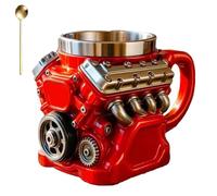 Genérico Retro Engine Coffee Mug, Retro Coffee Mug, Double-walled Insulated Car Theme Handle Coffees Cup, Stainless Steel Liner, For Car Themed Enthusiast and Engineers (Red)