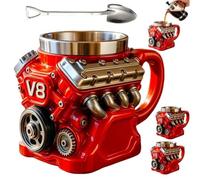 Genérico Retro Engine Coffee Mug,V6 Creative Car Motor Design Cup,Personalized Double-Wall Insulated Stainless Steel Automotive Cups,For Car Themed Enthusiast and Engineers