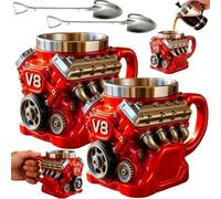 Genérico Retro Engine Coffee Mug,V6 Creative Car Motor Design Cup,Personalized Double-Wall Insulated Stainless Steel Automotive Cups,For Car Themed Enthusiast and Engineers
