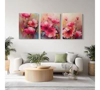 Genérico Retro Flores Cuadro Sobre Lienzo Pintura Al Óleo Rosa Ramo, Impresión en Lienzo Cuadros Decoracion Cocina (Sin Marco), Carteles Artísticos Grandes para Dormitorio Salón Entrada 50x70cmx3