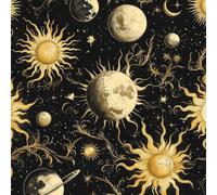 Genérico Retro Oro Sol Papel Pintado Autoadhesivo 0.52x3 m Universo Planeta Decorativo Muro Pegatina Impermeable Mate Papel Pared Grueso Fácil Limpiar Wallpaper para Dormitorio Salon Adhesivo Muebles