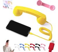 Genérico Retro Phone Handset, Cell Phone Receiver with Microphone & Speaker, 90s Phones Prop, Pop Phones Retro Handset, For Cell Mobile Video Conferences, Calls, Meetings (Yellow,Type-c)