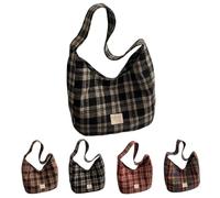 Genérico Retro Plaid Underarm Bag, Canvas Crossbody Bags Women Soft Slouchy Casual Commuter Bag, Large Canvas Tote (Black)