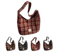 Genérico Retro Plaid Underarm Bag, Canvas Crossbody Bags Women Soft Slouchy Casual Commuter Bag, Large Canvas Tote (Red)