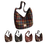 Genérico Retro Plaid Underarm Bag, Canvas Crossbody Bags Women Soft Slouchy Casual Commuter Bag, Large Canvas Tote (Blue)