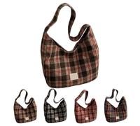 Genérico Retro Plaid Underarm Bag, Canvas Crossbody Bags Women Soft Slouchy Casual Commuter Bag, Large Canvas Tote (Coffee)