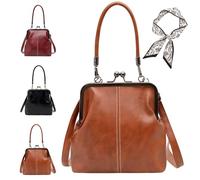 Genérico Retro Style Crossbody Bag, Vintage British Style Handbags, Women's PU Leather Mini Kiss Lock Crossbody Bag Purse (Brown)