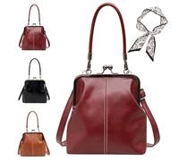 Genérico Retro Style Crossbody Bag, Vintage British Style Handbags, Women's PU Leather Mini Kiss Lock Crossbody Bag Purse (Red)