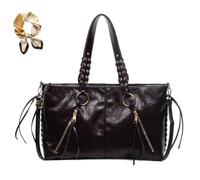 Genérico Retro Tassels Weaving Tote Bag,Large Capacity PU Leather Shoulder Bag for Women,Trendy Casual Crossbody with Adjustable Strap