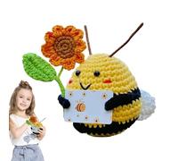 Genérico Reusable Crochet Bee, Bee Positive Sunflower Crochet Animal, Cute Dolls Inspirational Desk Decor Emotional Support with Card for Kids Adults Party Favors
