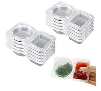 Genérico Reusable Double Compartment Snack Containers, 5/10/15/20pcs Double Compartment Condiment Container Reusable Snack Container 2 Condiment Containers with Lids (transparent,10)