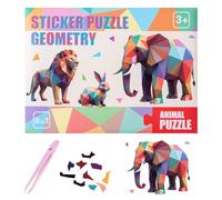 Genérico Reusable Sticker Paint Book - Educational Animal Art Activity For Kids & Teens, Geometric Sticker Mosaic | Creative Learning Toy For Classroom & Home, Includes Clip & Reusable Stickerz Set