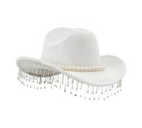 Genérico Rhinestone Cowboy Hat Ladies - Sparkly Pearl Trim Felt Accessory | Girls Women Festival Carnival Wedding Headpiece, Music Event Photoshoot Cosplay Hat For Vibrant Statement Wide Brim Design