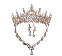 Generico Rhinestone Crown Necklace Set - European & American Style Bridal & Prom, talla única, Madera de agar