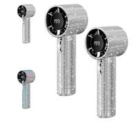 Genérico Rhinestone Fan, Full Diamond Portable Handheld Turbo Fan, with Digital Display 1800 Mah Battery High Speed Silent Motor Advanced Waterproof and Dustproof (2Pcs*White)