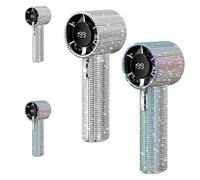 Genérico Rhinestone Fan, Full Diamond Portable Handheld Turbo Fan, with Digital Display 1800 Mah Battery High Speed Silent Motor Advanced Waterproof and Dustproof (2Pcs*Mix)