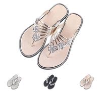 Genérico Rhinestone Flip Flops for Women 2026 Summer Dressy Flower Bling Sandals, Sparkly Flat Thong Sandals Non-Slip Lightweight Beach Wedding Party Vacation Slippers (Gold,36)