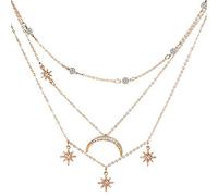 Genérico Rhinestone Star Moon Colgante multicapa Collar para mujeres Accesorios Joyería Regalo Oro Rentable y Durable Lo bueno y lo malo
