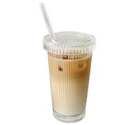 Genérico Ribbed Glassware - Aesthetic Drinking Cup | Glass With Lids And Straws | Portable Food Grade Glasses, Coffee Bar Accessories, 375ml For Tea, Soda, Beer, Cocktail, Whiskey, Water