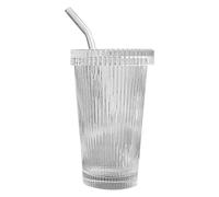 Genérico Ribbed Glassware - Aesthetic Drinking Cup | Glass With Lids And Straws | Portable Food Grade Glasses, Coffee Bar Accessories, 375ml For Tea, Soda, Beer, Cocktail, Whiskey, Water