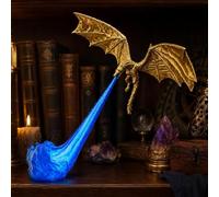Genérico Rincón de libros con llama de dragón con luz, 15 cm