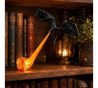 Genérico Rincón de libros con llama de dragón con luz, 15 cm