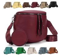 Genérico RiñOnera Grande Tipo Bandolera, De Cuero De Primera Calidad Con Correa Ajustable Y Monedero ExtraíBle (Rojo vino)