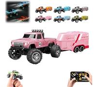 Genérico Riprush Mini Monster 1/64, Off-Road LED Alloy Racer, 3-Speed Modes, Aerospace-Grade Alloy Construction Mini Monster Truck RC Car with Trailer (Pink)