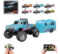 Genérico Riprush Mini Monster 1/64, Off-Road LED Alloy Racer, 3-Speed Modes, Aerospace-Grade Alloy Construction Mini Monster Truck RC Car with Trailer (Blue)