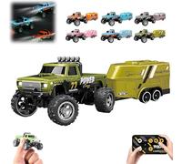 Genérico Riprush Mini Monster 1/64, Off-Road LED Alloy Racer, 3-Speed Modes, Aerospace-Grade Alloy Construction Mini Monster Truck RC Car with Trailer (Green)