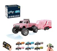 Genérico Riprush Mini Monster 1/64, Off-Road LED Alloy Racer, 3-Speed Modes, with Lights, Aerospace-Grade Alloy Construction Mini Monster Truck RC Car with Trailer (Trailer,Pink)