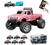 Genérico RipRush Mini Monster 1:64 Off-Road LED Alloy Racer, Aerospace-Grade Alloy Construction. Mini Monster Truck RC Car with Trailer, 3-Speed Modes, 2.4GHz Racing System (with Trailer,F)