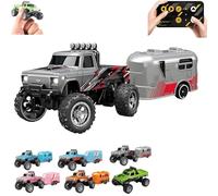 Genérico Riprush Mini Monster 1/64, Off-Road LED Alloy Racer, Riprush Mini Monster 1/64, Off-Road LED Alloy Racer, 2.4GHz Racing System, with Trailer, Speed/Steering Adjustable (Gray)