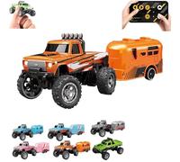 Genérico Riprush Mini Monster 1/64, Off-Road LED Alloy Racer, Riprush Mini Monster 1/64, Off-Road LED Alloy Racer, 2.4GHz Racing System, with Trailer, Speed/Steering Adjustable (Orange)