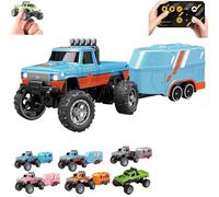 Genérico Riprush Mini Monster 1/64, Off-Road LED Alloy Racer, Riprush Mini Monster 1/64, Off-Road LED Alloy Racer, 2.4GHz Racing System, with Trailer, Speed/Steering Adjustable (Blue Orange)