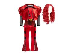Genérico Rise Red Costume with Red Wig for Girls | Rise of Red Costume for Kids | Movie Descendanta 4 Princess Cosplay Outfits | 4Pcs/Set Halloween Dress Up Costumes for 4-15 Years Old Girls