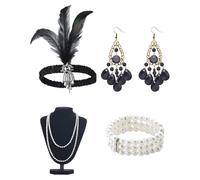 Genérico Roaring 20s Flapper Headbands - Four Piece Vintage Costume Accessory Collection | Elegant Style Party Favor for Cocktail Gathering, Jazz Era Dress Theme, Halloween Celebration, Retro Fashion