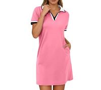 Genérico Robe décontractée à Col en V et blocs de Couleurs pour Femme, Tenue basique et polyvalente pour Tous Les jours, Coupe Confortable et adaptée à toutes Les saisons (RD2, XXL)