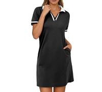 Genérico Robe décontractée à Col en V et blocs de Couleurs pour Femme, Tenue basique et polyvalente pour Tous Les jours, Coupe Confortable et adaptée à toutes Les saisons (Dark Gray, L)