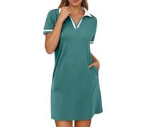 Genérico Robe décontractée à Col en V et blocs de Couleurs pour Femme, Tenue basique et polyvalente pour Tous Les jours, Coupe Confortable et adaptée à toutes Les saisons (Light Green, XL)