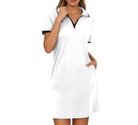 Genérico Robe décontractée à Col en V et blocs de Couleurs pour Femme, Tenue basique et polyvalente pour Tous Les jours, Coupe Confortable et adaptée à toutes Les saisons (White, XXL)